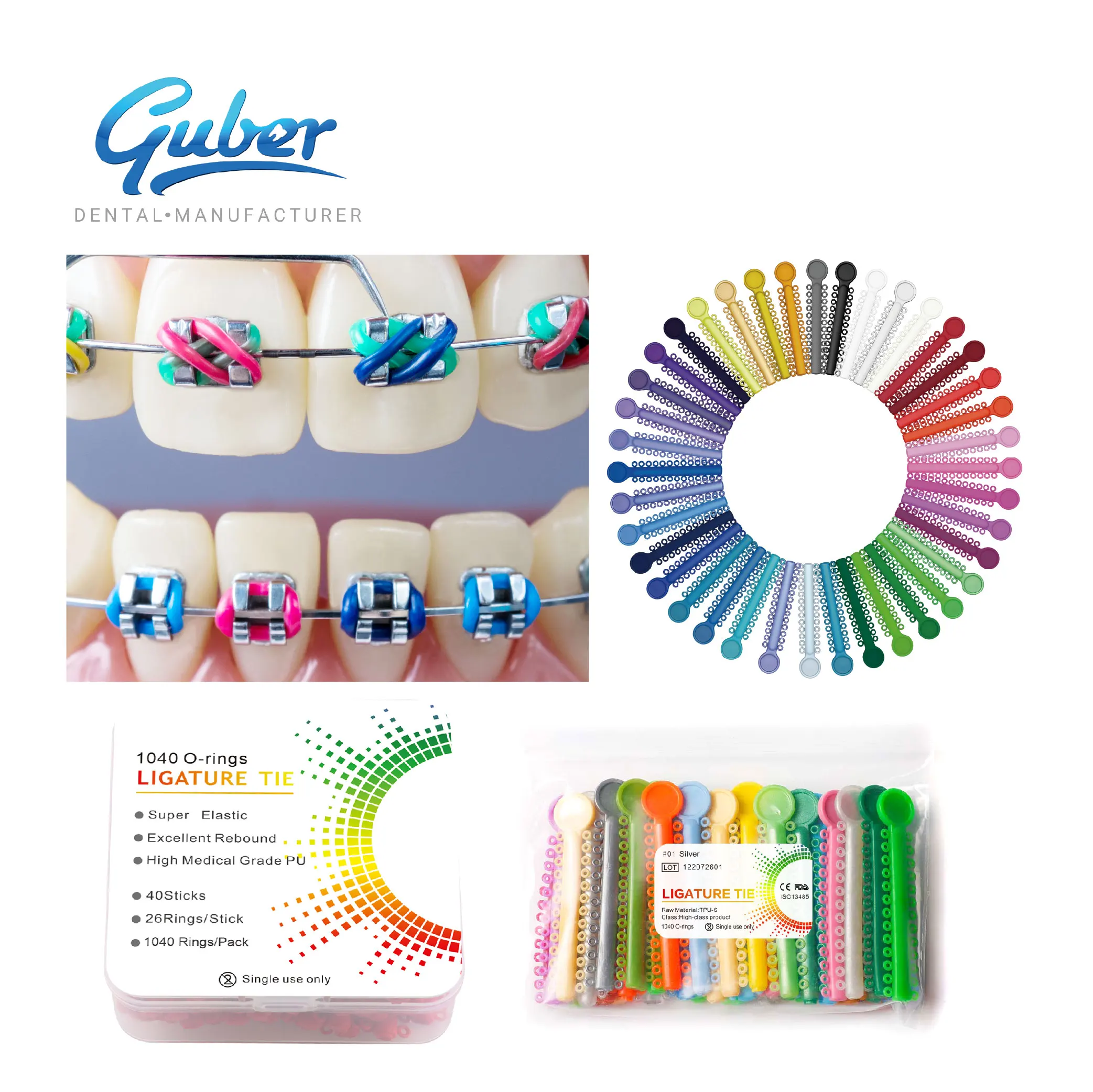 Dental Supplier Orthodontic Elastic Power Chain Rubber Band Pack Ligature Ties Oral Hygiene Product