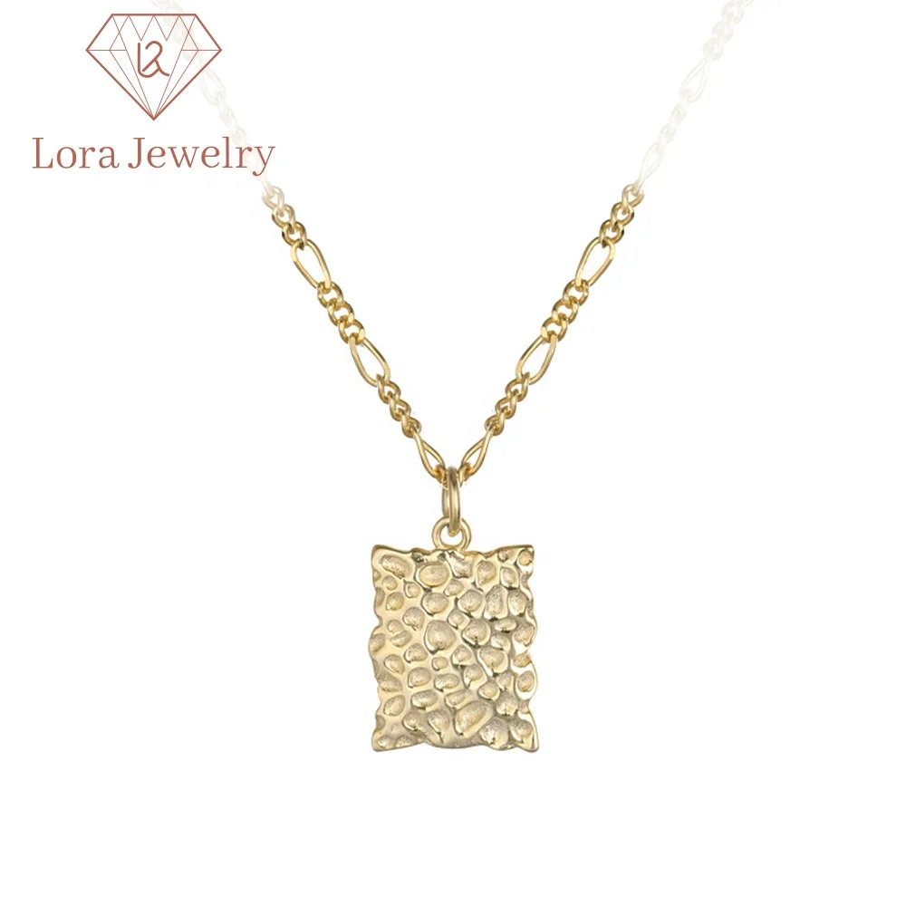 

New Arrivals Sponge Bas-relief Square Pendant 925 Silver Gold Plated Jewelry Necklaces