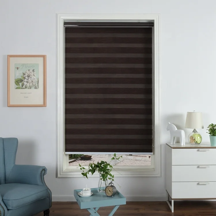 

Brown day night blackout poly roller shades curtain zebra blinds for bedroom, Ranges