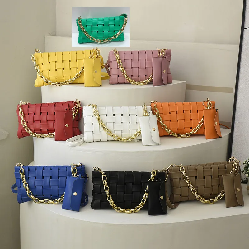 

2022 New Thick chain set purse designer hand bags ladies shoulder bag woven leather luxury handbags for women, 9 colors