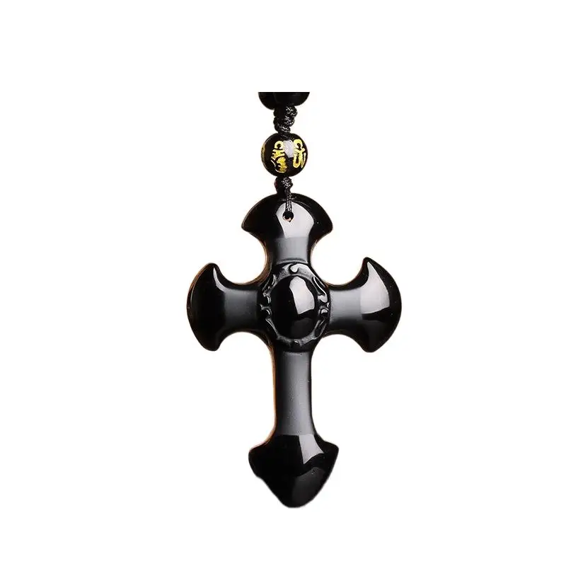 

Obsidian Cross Pendant Necklace Black Amulet Jewelry Accessories Natural Men Carved Women Jade Fashion