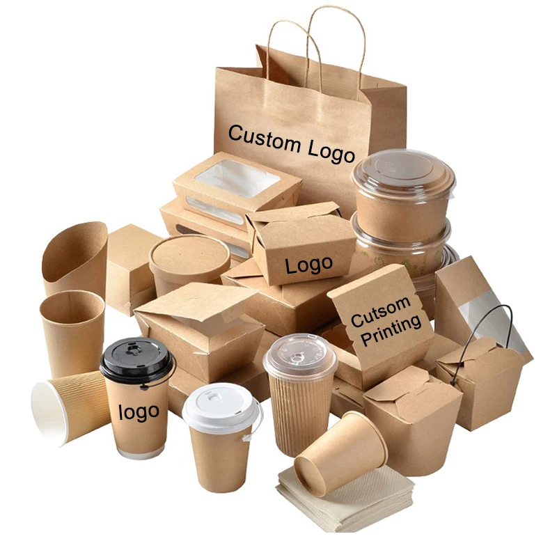 

RTS Customized Restaurant Take Out Mobile Fast Food Container Packaging Boxes Takeaway Brown Kraft Snack Food Paper Lunch Boxes