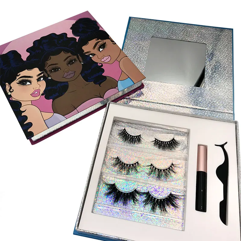 

Private label magnetic false eyelash set and kit different styles 3D Real Mink with eyeliner magnetic eyelashes, Natural color