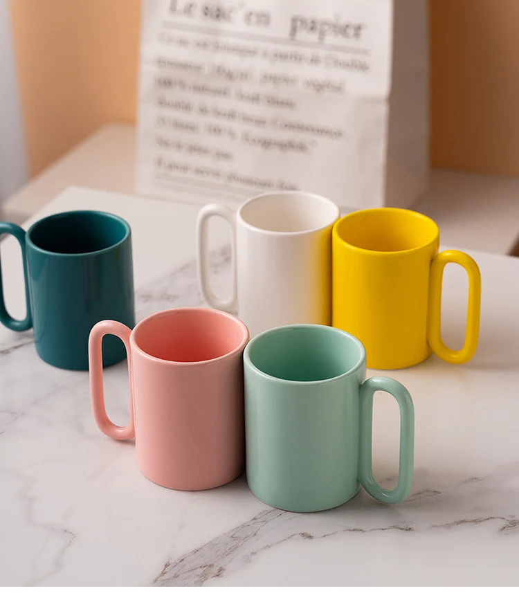 

Hot selling multi-color INS Simple Ring Handle Cup coffee ceramic mug, As shown