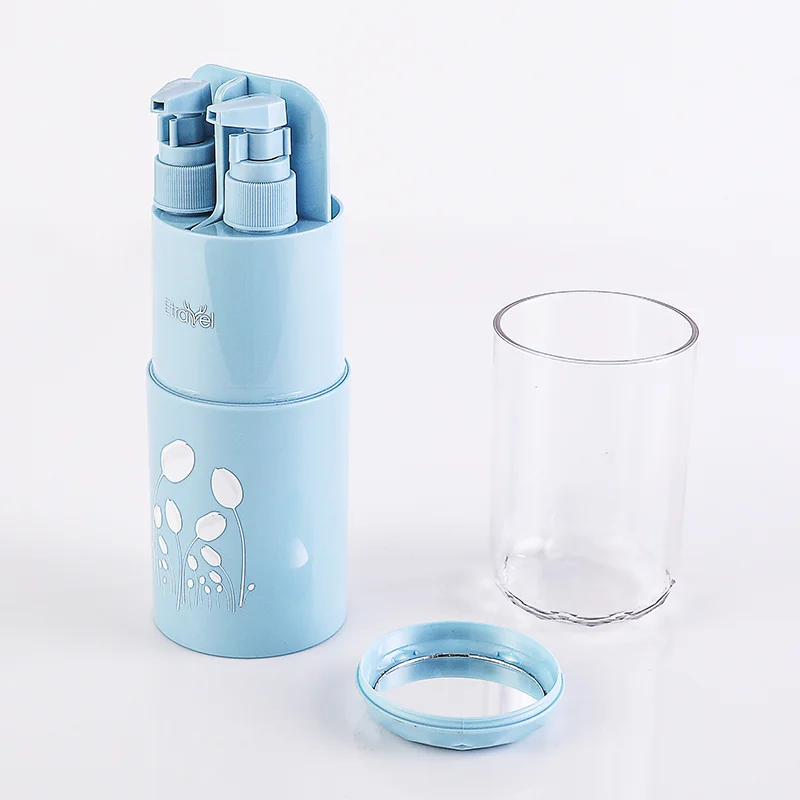 

ABS material travel toothbrush case plastic travel shampoo bottle come with comb towel travel tooth mug, Grey blue pink green