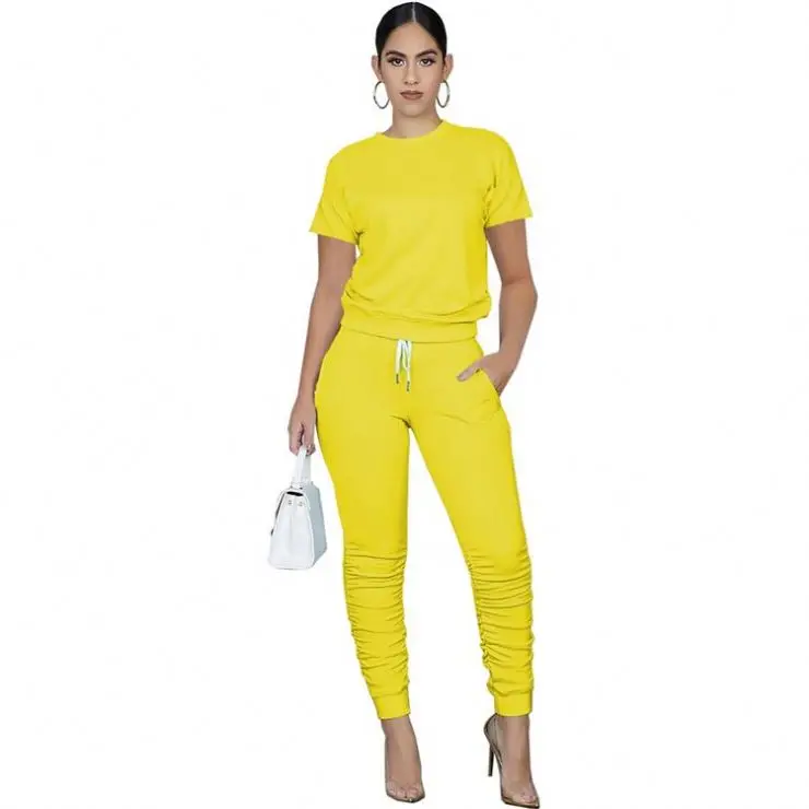 

PEARL New Arrival Solid Color Round Neck Turtleneck Short Sleeve Women Outfits Two Piece Sets