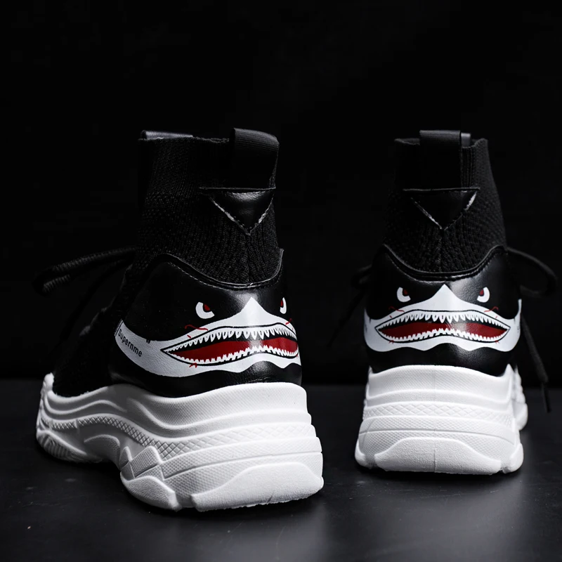 
2019 Trendy Thick Bottom High Neck Breathable Fashion Sneaker Men Fly-knit Sport Running Shoes for Men Socks Shoes SH-866 