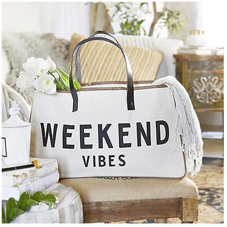 

2021 Hot Selling summer Weekend Canvas pu handle Beach Bag Beach Tote Carry Bag, Pms color