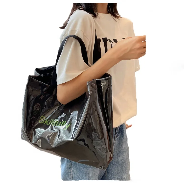 

Custom Logo Student Girls School Bag Canvas Waterproof Pvc Surface Ladies Large Shopping Tote Bag Summer Beach Shoulder Handbag, White, black,, brown