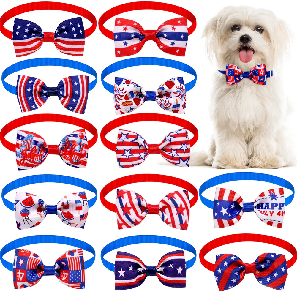

2021 Pet Accessories Independence Day Bow Know Pet Neck Tie Us Flag Dog Cat Bow Tie Bowtie Wholesale