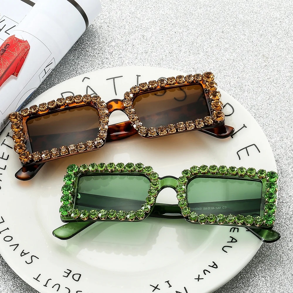 

Newest 2020 Fashion Bling Square Frames Diamond Rhinestone Sunglasses