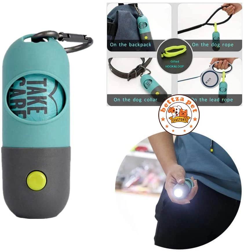 

2020 Amazon Best Seller Pill Shape LED Flashlight Pet Dog Poop Waste Bag Holder Dispenser, Sky blue/ custom various color