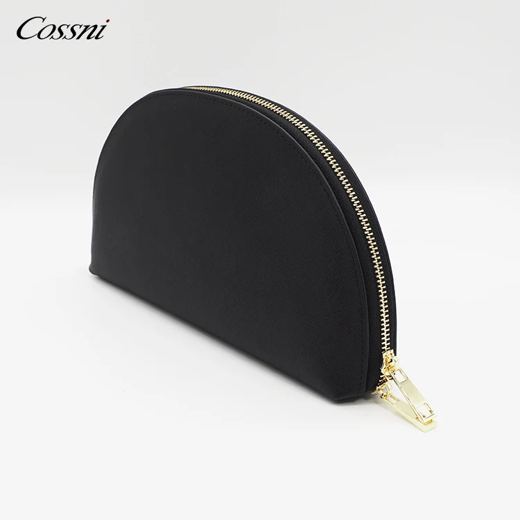 

Luxury Personalized saffiano leather half moon make up pouch bag for women travel cosmetic bag, Customized