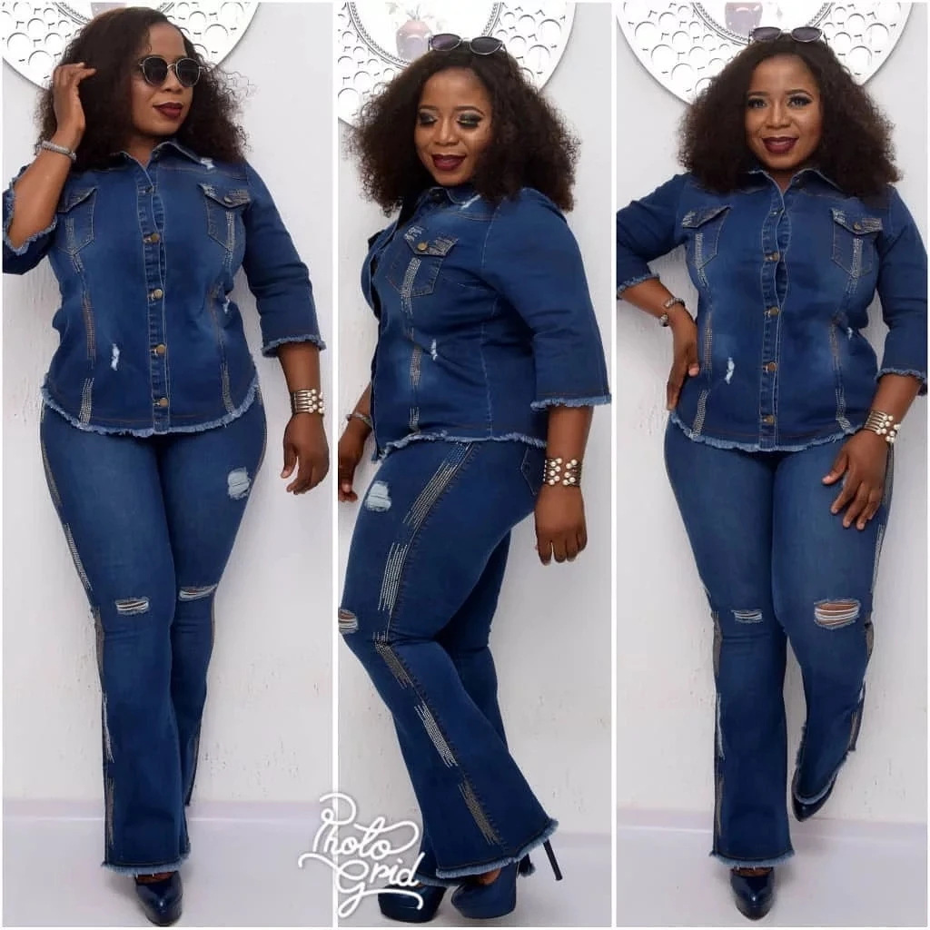 

Hot Sale Russian American African denim suit 2021 women's coat and jeans suit, As showed