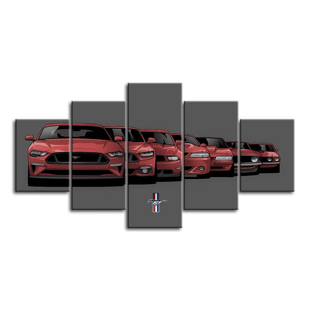 

5 Panel Ford Mustang Car Painting Home Decor For Living Room Picture Wall Art Canvas Modern Modular Pictures Artwork Frame