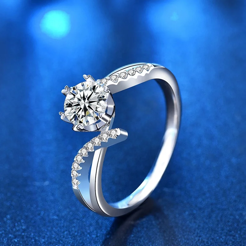 

925 sterling silver rings women diamond moissanite 1 carat fashion jewellery/cincin perak tulen perhiasan wanita berlian, Platinum