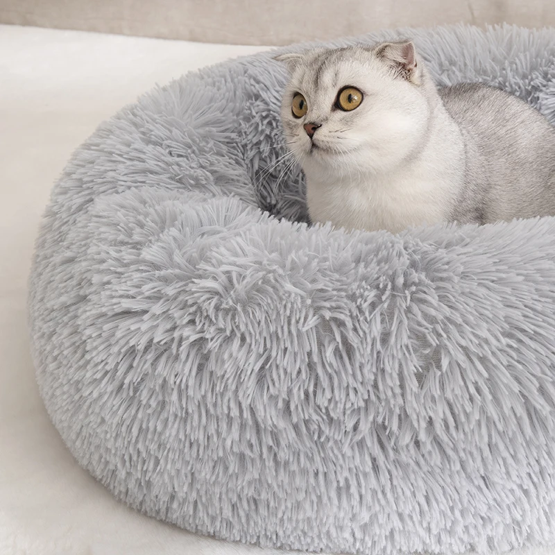 

Good Quality Soft Fluffy Faux Fur Dog Donut Calming Bed Mat Pad Big Dog Beds XL Wholesale Washable Luxury Large Cat Pet Dog Bed, Multi macaron colors