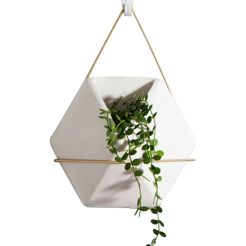 

Wall-mounted Flower Pot Golden Wrought Iron Flower Home Decoration Ceramic Vase Decorative Vases With Flowers Modern Home Decor, As photo
