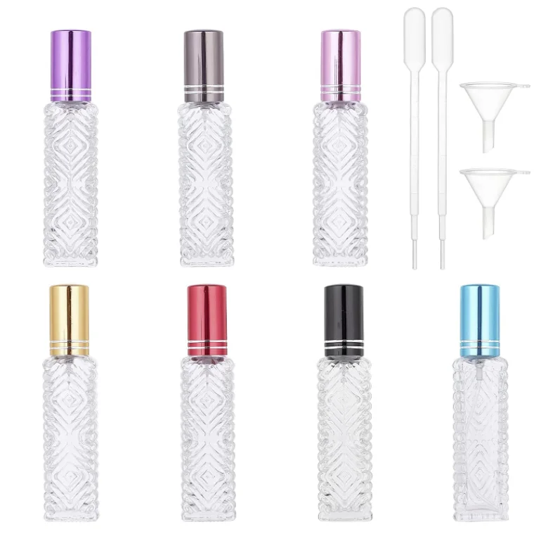 

7-Color Clear Glass Perfume Bottle 13 ml Rectangular Spray Bottles Empty Refillable Container for Perfume Essential Oil