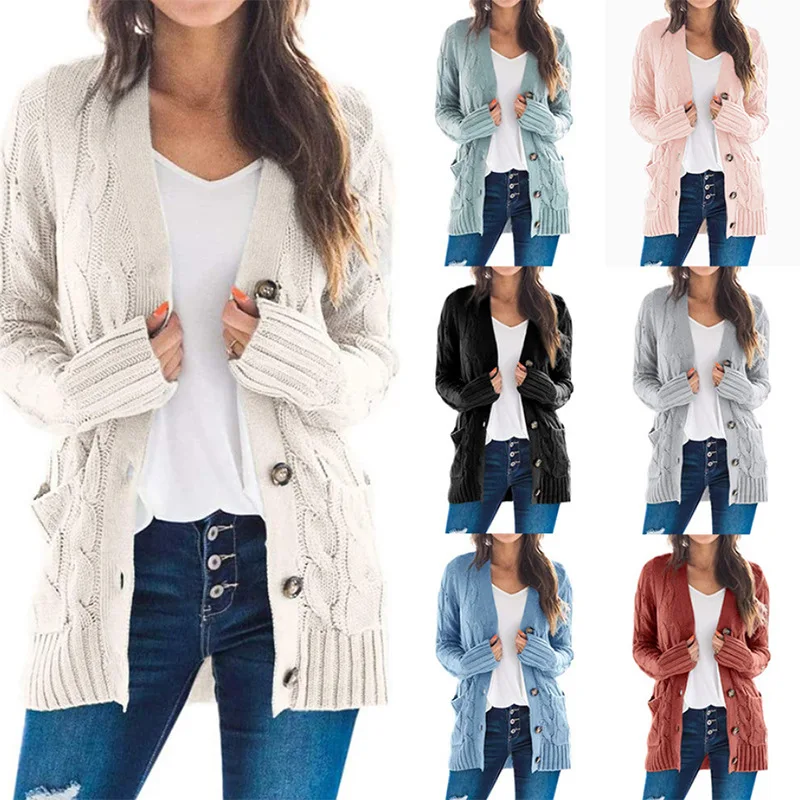 

Womens Open Front Pocket Plus Size Long Cardigan Sweater Women Custom Button Down Knit Sweater Coat, As images showed