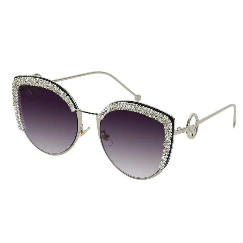 

Custom logo cat eye metal frame UV400 fashion sunglasses with diamonds women