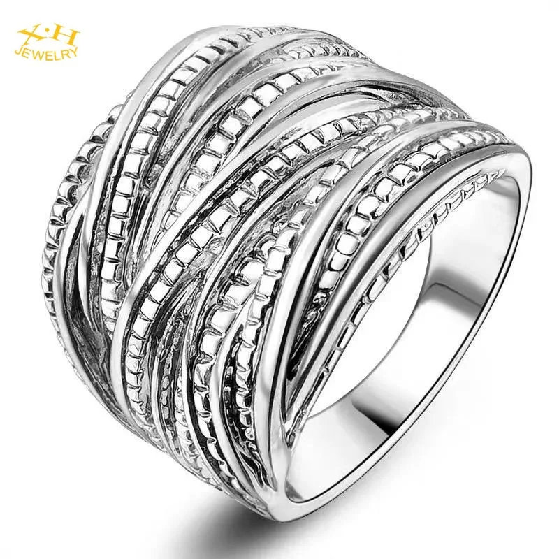 

2 Tone Intertwined Crossover Statement Ring Fashion Chunky Band Rings for Women Men Gold Silver Plated Wide Index Finger Rings