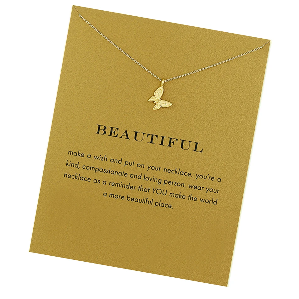 

Card necklace custom Pearl Elephant Butterfly Necklace For Women Girls Make a Wish Card Necklaces, Gold/silver