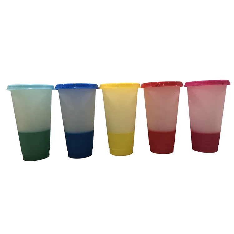 

2020 Hot sale PP plastic reusable color changing mug tumbler 710ml/24 oz magic cold color changing cup with lid and straw, 5 colors optional