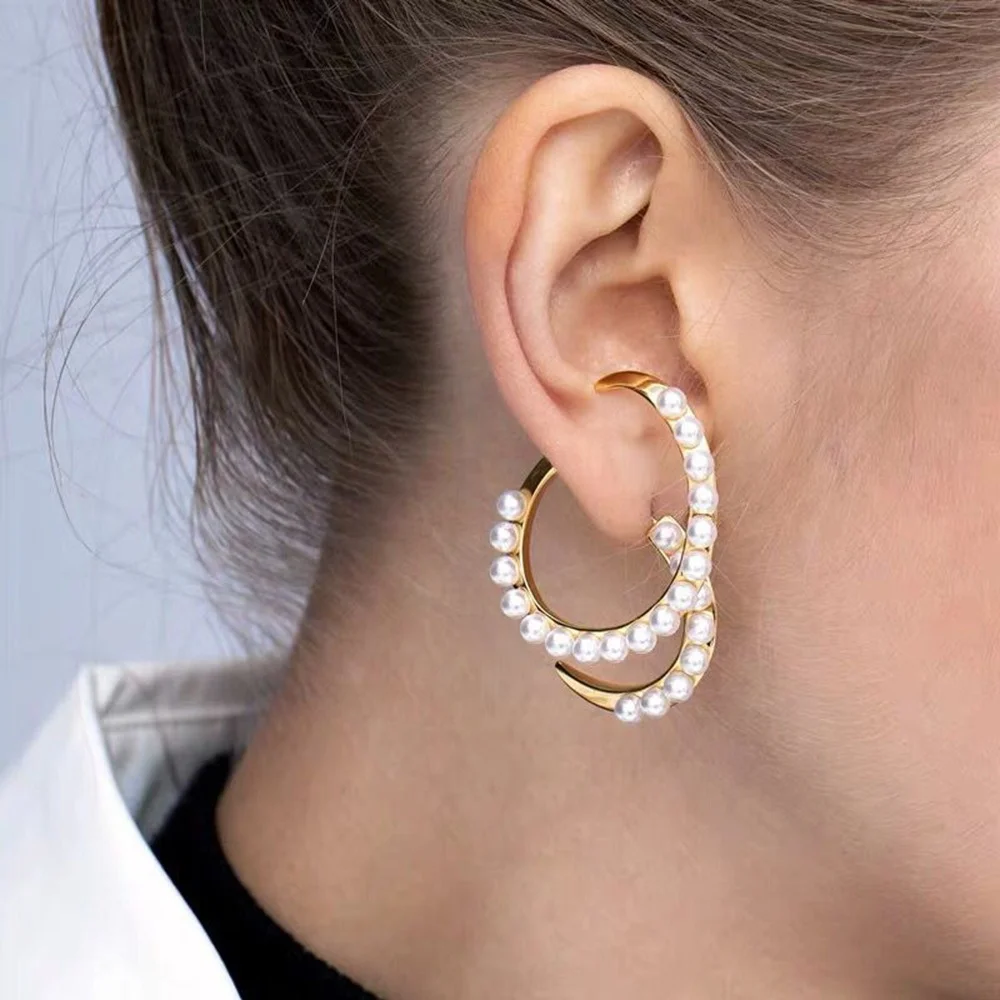 

Kaimei New Gold Color Geometric Hoop Earrings Baroque Spiral Irregular Imitation Pearl Stud Earrings for Women Girls Earrings, Many colors fyi