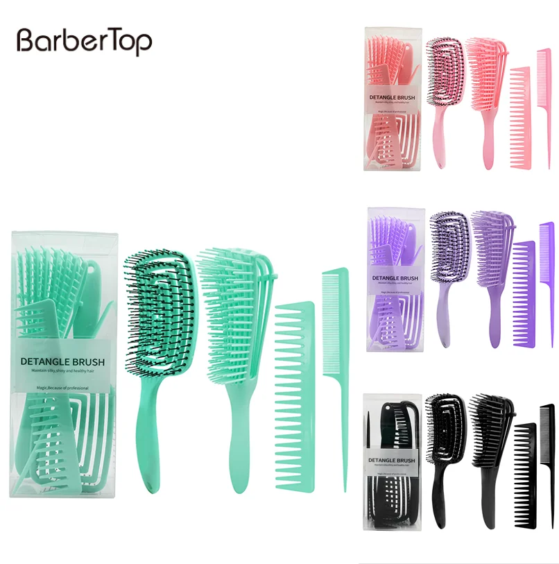 

Amazon 4 pcs Detangler Brush Plastic Massage Comb Sets Straight Curl Smooth Ribs Comb Combination Detangling Hair Brush Set, 4 colors