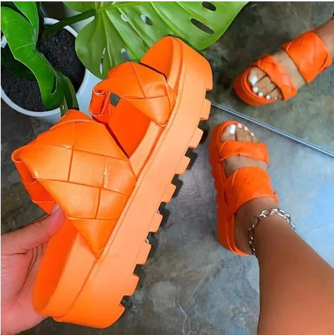 

2021 fashion platform women sandals casual Lover girls high quality increase woven shoes Low price new summer solid color, Picture