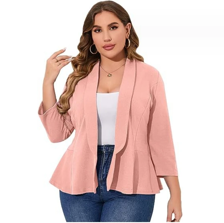 

Wholesale spring Women Plus Size Casual Blazer Front Lapel Long Sleeve Office Cardigan Temperament Jacket