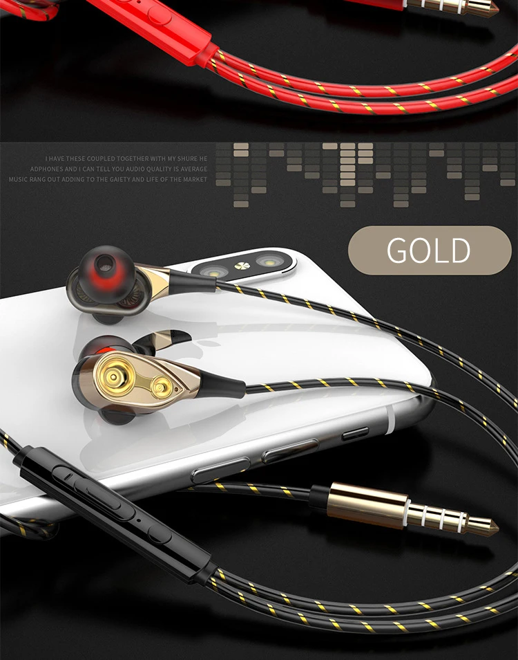 Double Drive In Ear Earphone Bass Subwoofer Stereo wired Earphones Microphone Sport Running Earbuds For Samsung iPhone Earphone