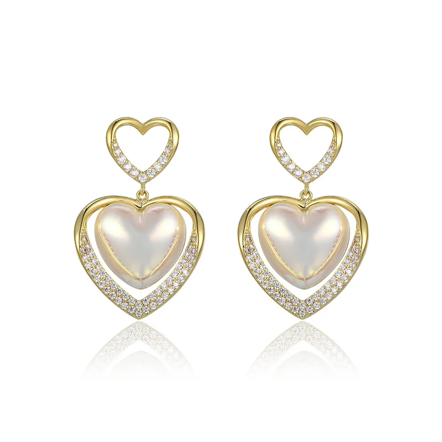 

YMearring-808 xuping jewelry Royal Elegant Vintage Charm Pearl Diamond Love Heart 14K gold plated Earrings