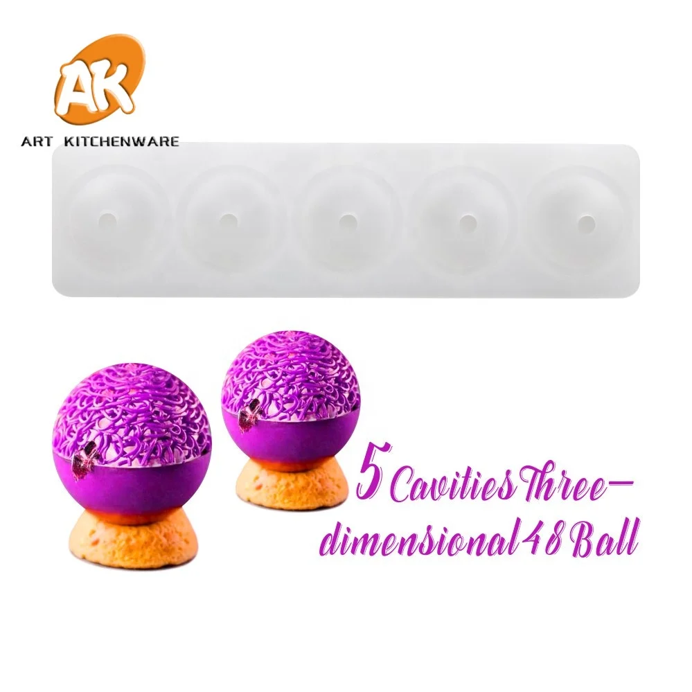 

AK 5holes Ball 3D Silicone Mousse Cake Moulds Cake Decorating Tools for Bakery Kitchenware Pastry Baking Tools MC-66, White or random