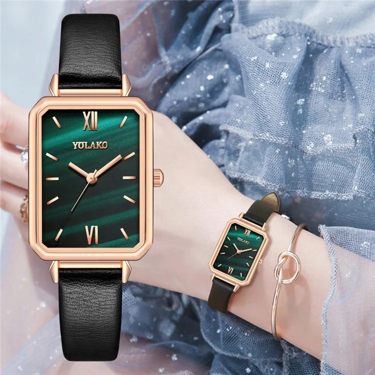 

Retro Watches Women Fashion Exquisite Green Quartz Vintage Leather Wrist Watch Simple, Picture