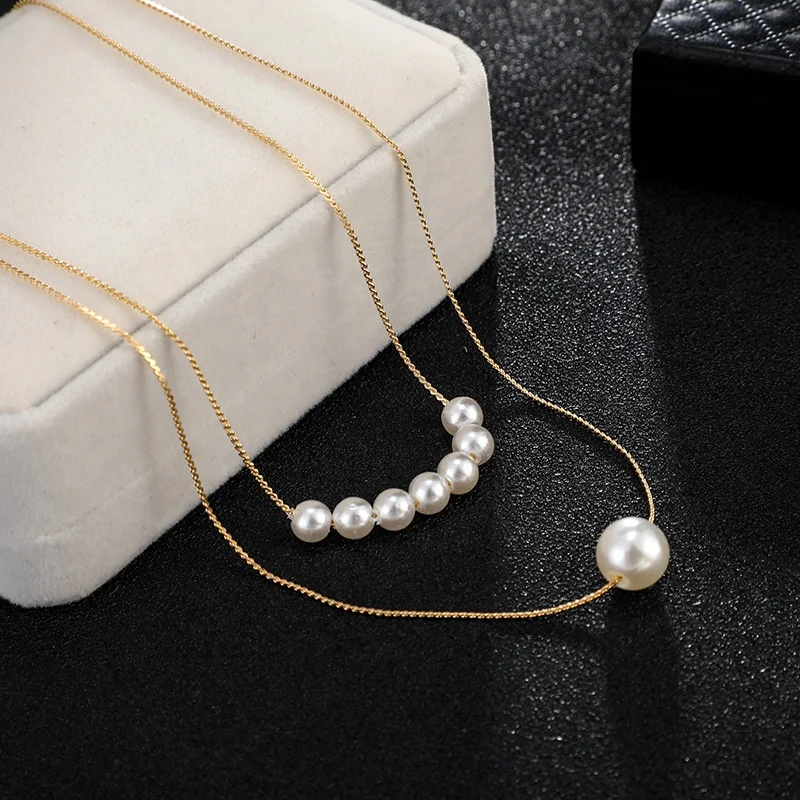 

Hot selling Necklace Jewelry double pearl necklace women's short sweet chain accessories