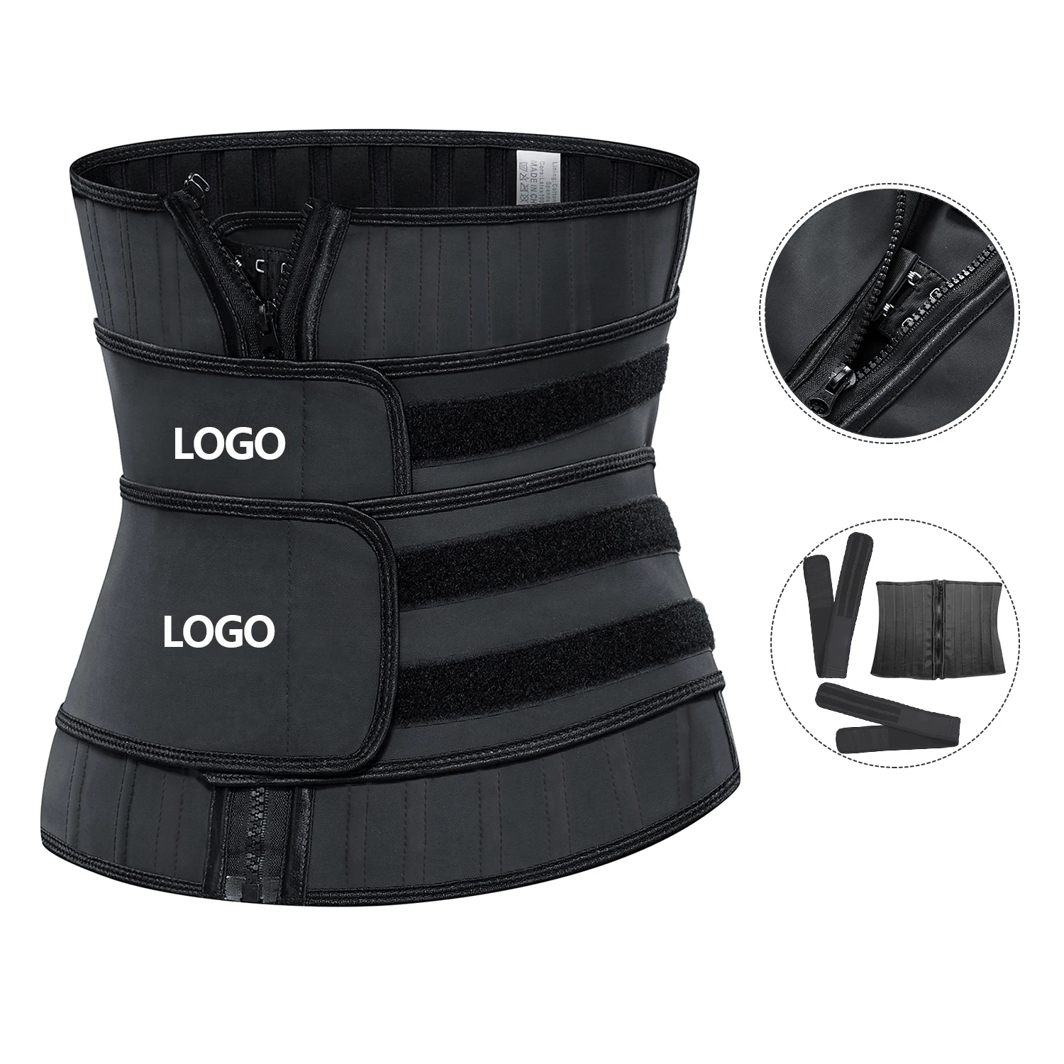 

Women Slimming Tummy Control Customized Latex Waist Trainers Double Straps And Shape Wear Reflective, Black