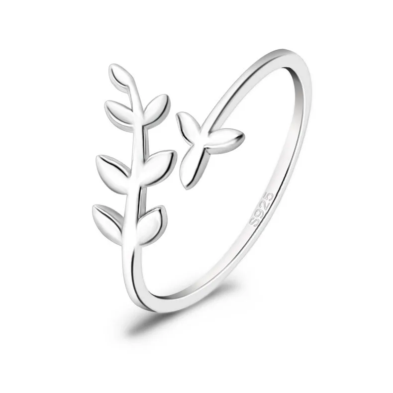 

925 sterling silver leaf adjustable rings for women