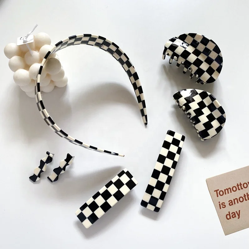 

MIO Newly Acetate Checker Black White Hair Accessories Luxury Hairpins Hair Claw Clip Comb For Women Lady Girls