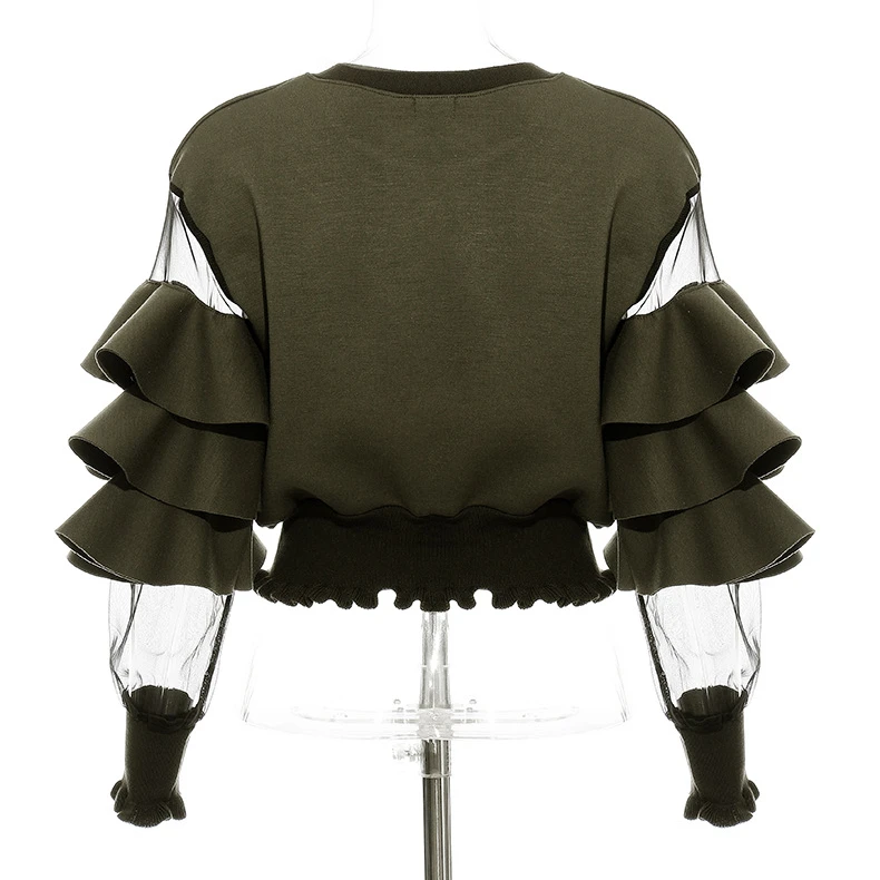 

2021 New arrivals In Stock women o neck ruffles fashion cotton blouse ladies long sleeve top