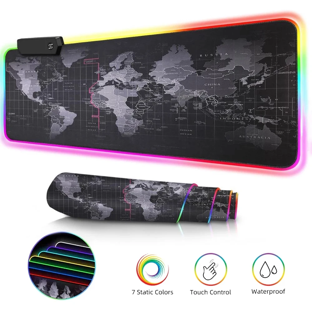 

Gamer Natural Rubber LED Large Mousepad Blank Sublimation Printed Wold Map RGB Gaming Mouse Pad