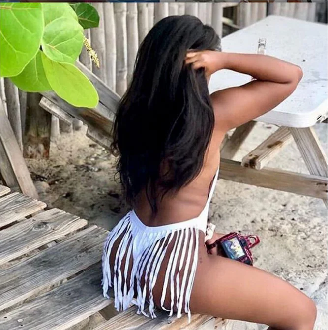 

2021 Sexy New Style Bikini Pure Color Backless Tassel Tie Straps Women Bodysuit One Piece Swimsuits Custom Summer Swimwear, Customized color