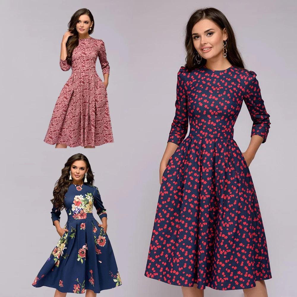 

2020 New Arrival Sexy Plus Size Fashion Digital Printing European and American Fashion Dresses Maxi Clothing, As pictures