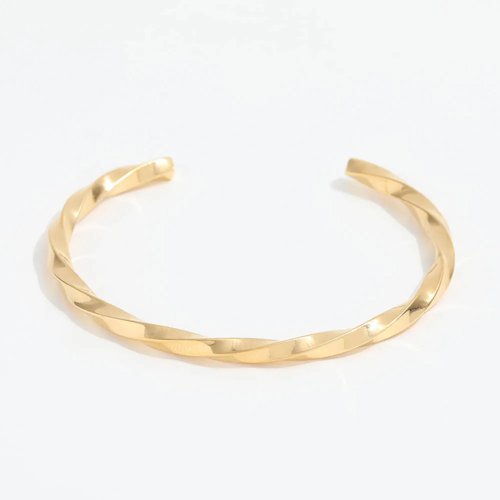 

High End 18k PVD Gold Plated Twist Cuff Bracelet Bangle Bracelet Stainless Steel Jewelry