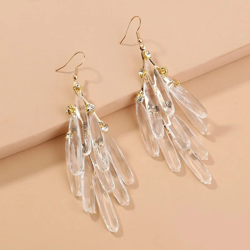 

Crystal Tassel Earrings Exaggerated Transparent Accessories Hoop Earrings