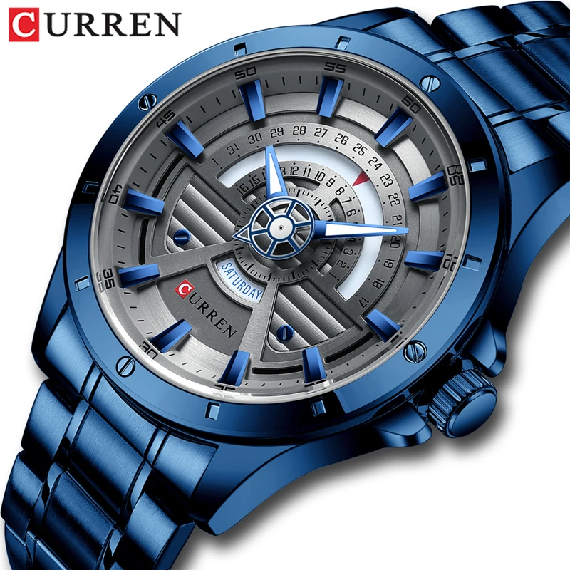 

CURREN Mens Watches NEW Fashion Quartz Stainless Steel Watch Date and Week Clock Male Creative Wristwatch, 5colors for choice