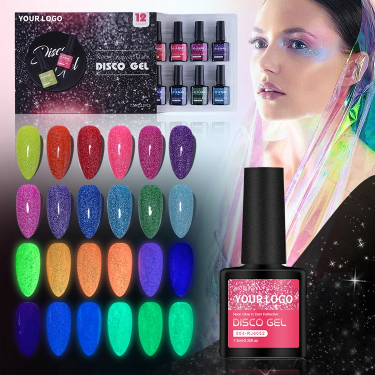 

Neon Fluorescent Reflective Disco Gel Holographic Gel Laser Manicure glow in the dark UV Gel for Nails kit