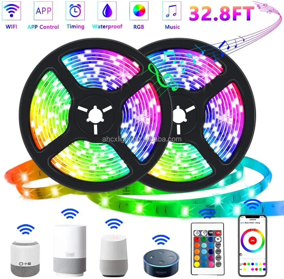 

Waterproof RGB LED Strip Light with APP Controlled 5m/16.4ft LED Lights with Multicolor Chasing