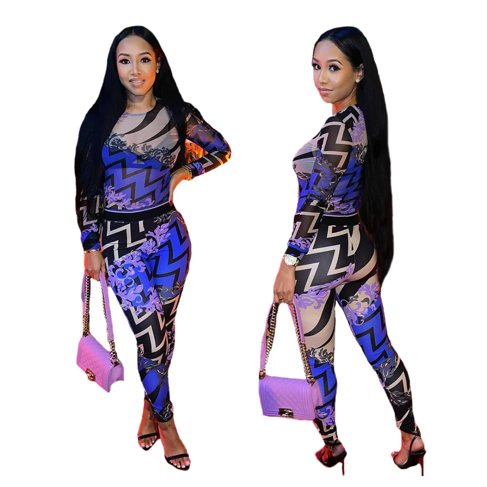 

B35620A 2021 Spring hot sale in stock Sexy lady digital print woman casual jumpsuit